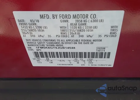 2018 Ford Explorer Sport z USA, uszkodzony, nr VIN 1FM5K8GT9JGB14548